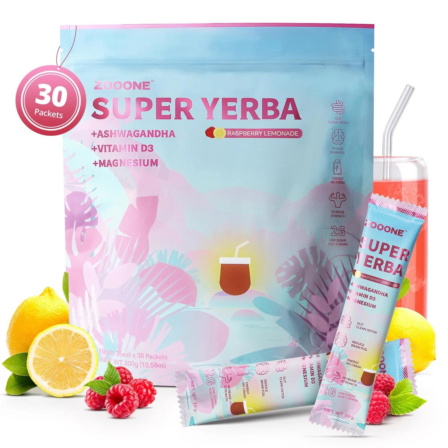 Zooone Super Yerba | Yerba Mate Instant Drink Powder | RASPBERRY LEMONADE Flavor
