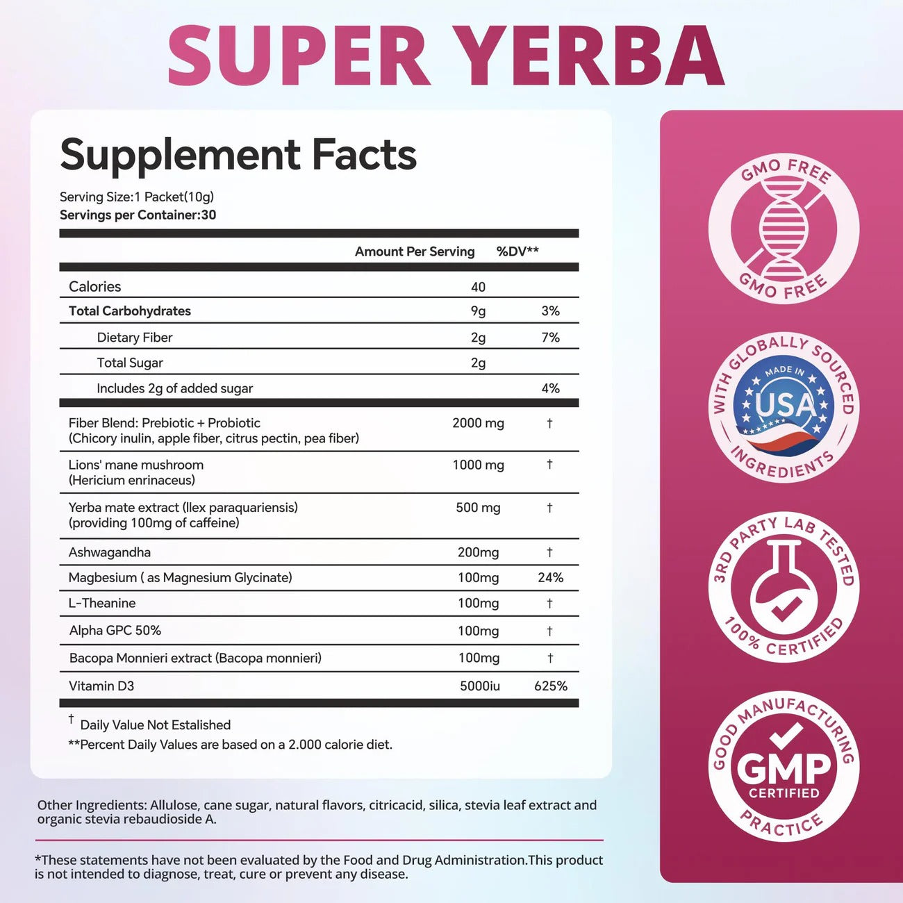 Zooone Super Yerba | Yerba Mate Instant Drink Powder | RASPBERRY LEMONADE Flavor