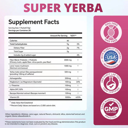 Zooone Super Yerba | Yerba Mate Instant Drink Powder | RASPBERRY LEMONADE Flavor